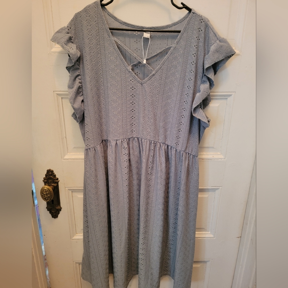 Elegant Gray Ruffle Sleeve Dress 4X